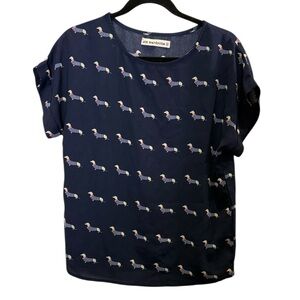 sm wardrobe Whimsical Daschund Novelty Print Blouse sz M